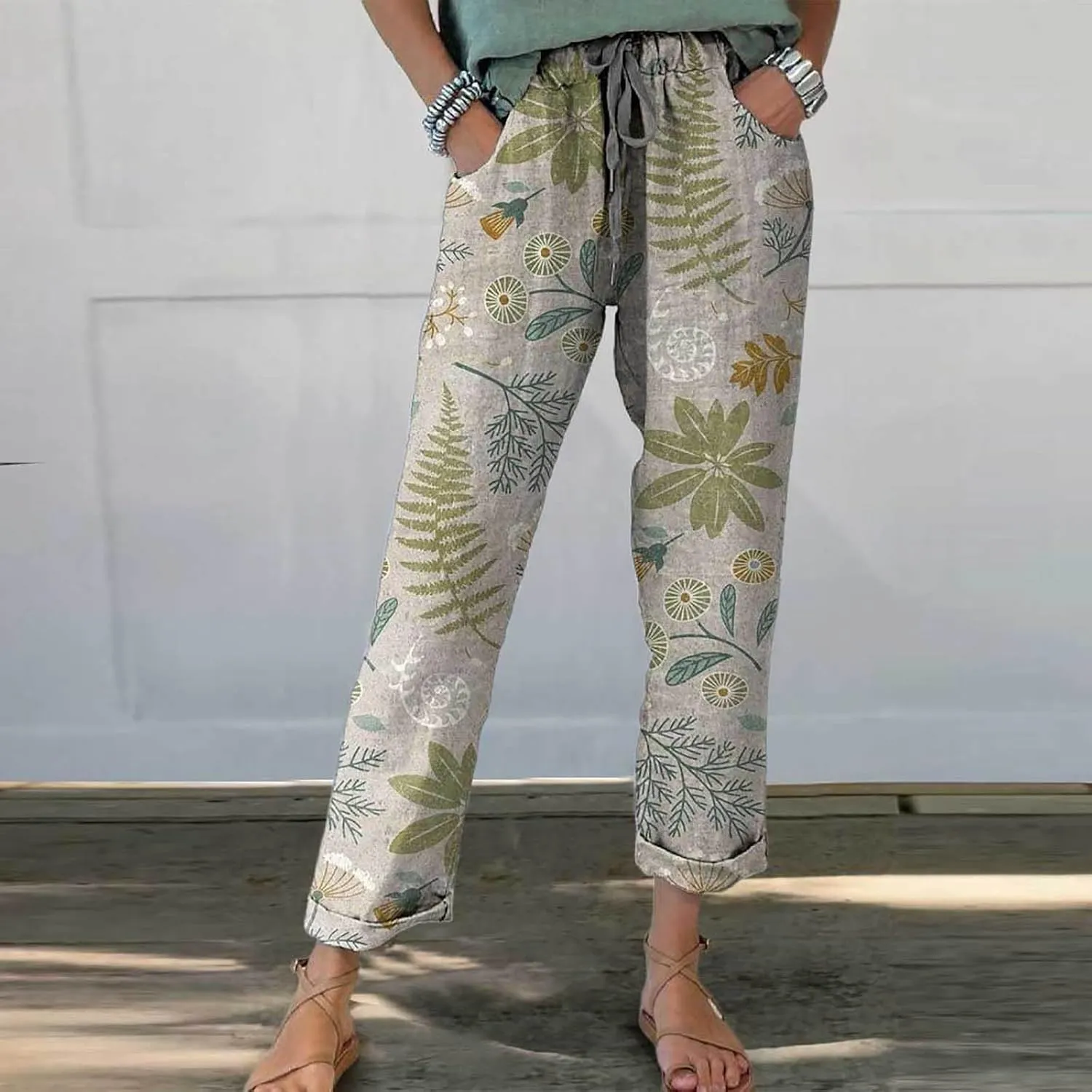 Womens Linen Clothing Tall Linen Pants Women Autumn Linen Print Casual Pants Short Linen Pants for Women