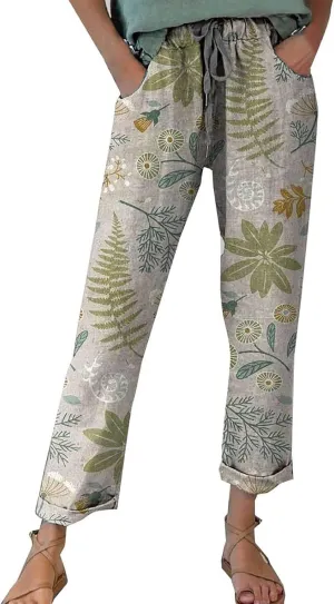Womens Linen Clothing Tall Linen Pants Women Autumn Linen Print Casual Pants Short Linen Pants for Women