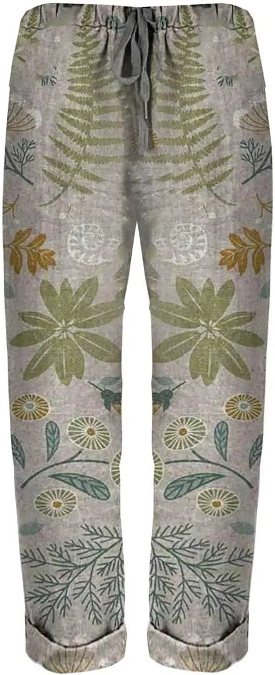Womens Linen Clothing Tall Linen Pants Women Autumn Linen Print Casual Pants Short Linen Pants for Women