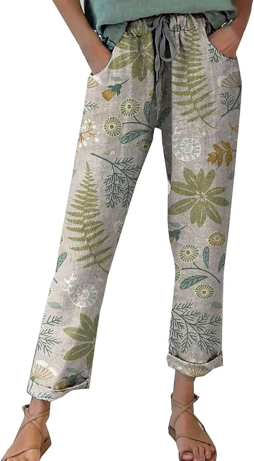 Womens Linen Clothing Tall Linen Pants Women Autumn Linen Print Casual Pants Short Linen Pants for Women