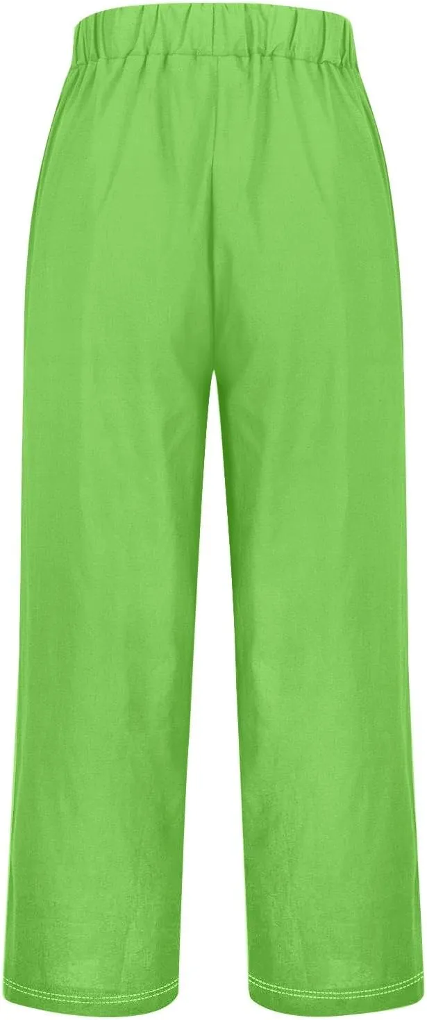 Womens Linen Summer Pants Casual Cotton and Linen Long Pants Linen Pants for Women Petite Short