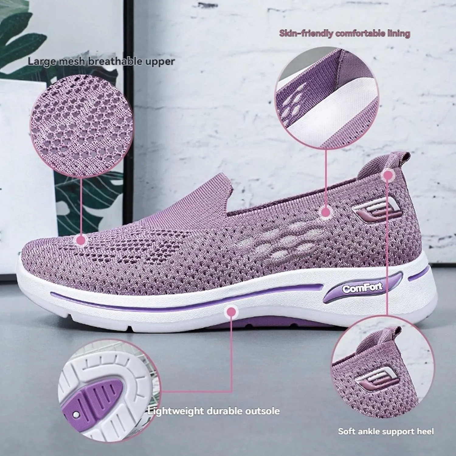 Women's Mesh Shoes Lightweight Comfortable Loafers for Women Casual Breathable Outdoor Walking Shoes Slip On Sneakers