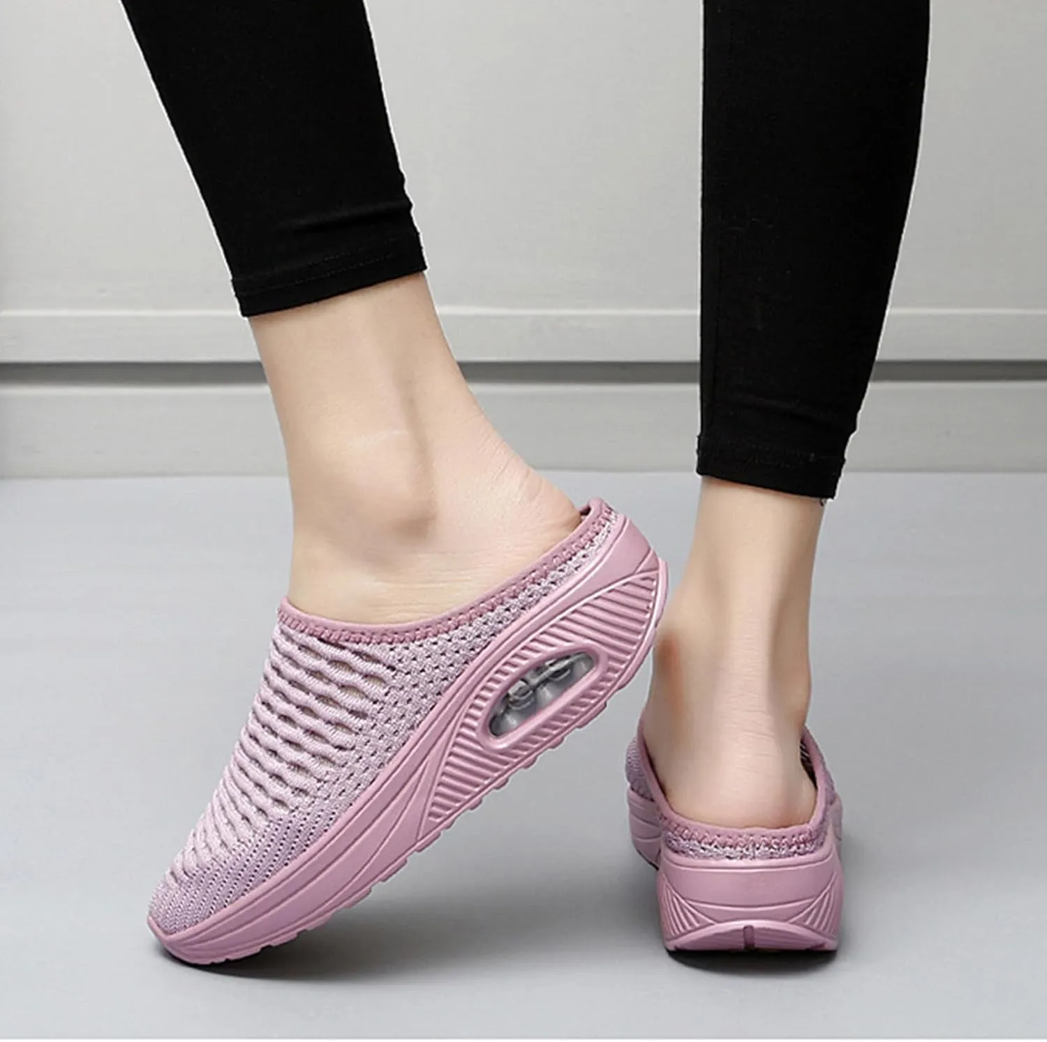Women's Mules & Clogs Summer Breathable Mesh Slippers Lightweight Orthopedic Clogs with Arch Support Comfortable Knitted Platform Closed Round Toe Shoes Open Back Walking Shoes