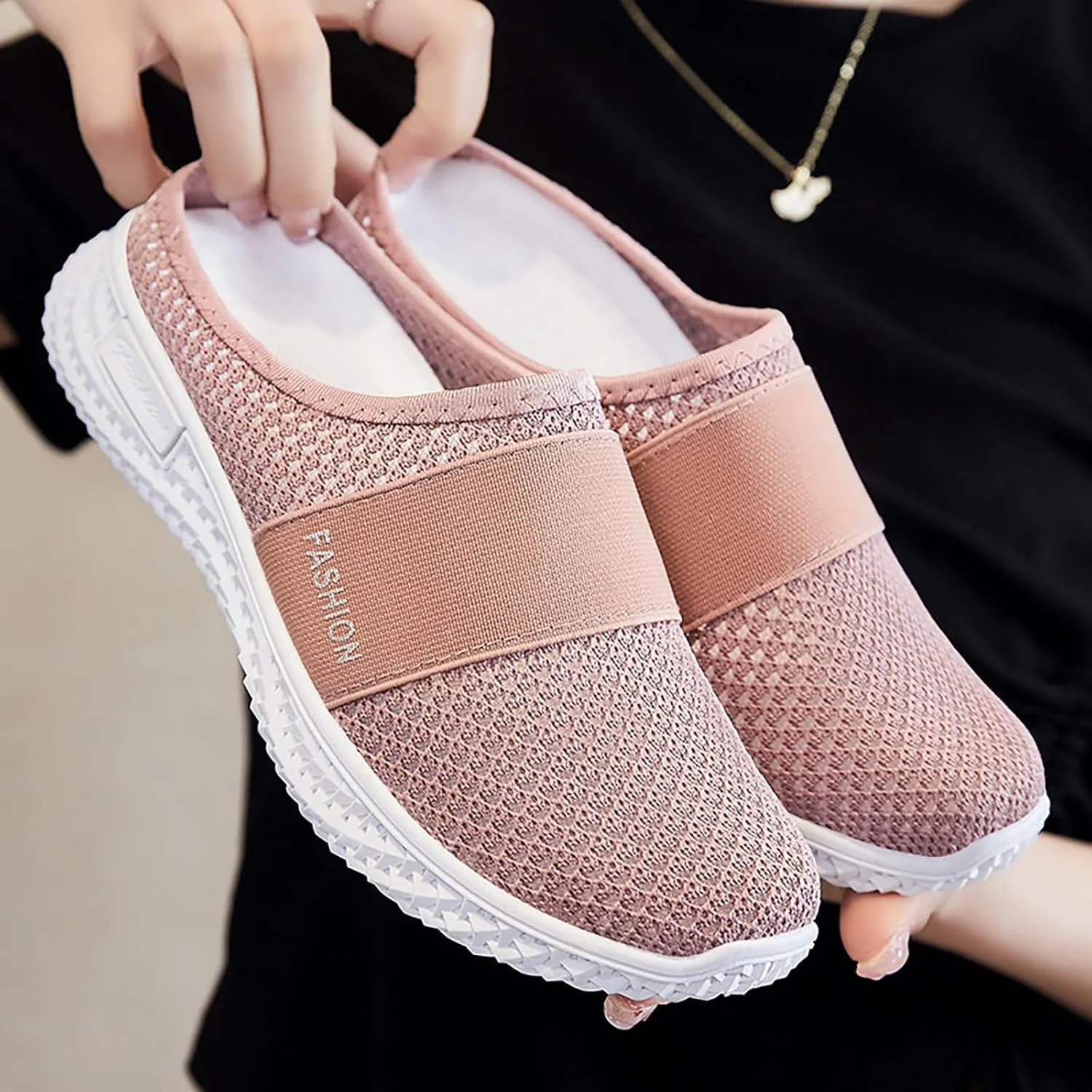 Womens Mules Comfortable Orthopedic Shoes with Arch Support Breathable Hollow Out Clogs Lightweight Open Back Shoes Diabetic Air-Cushion Slip-On Walking Shoe Closed Toe Mules