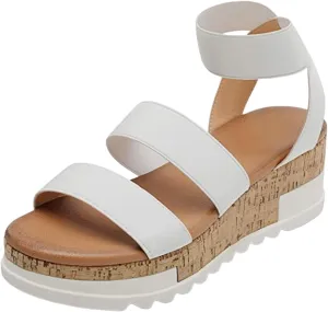 Women's Open Toe Elastic Ankle Strap Casual Platform Wedges Sandals Espadrilles Cork Flatform Slingback Summer Sandals Comfortable Slip On Lightweight Breathable Walking Work Beach Flat Sandal