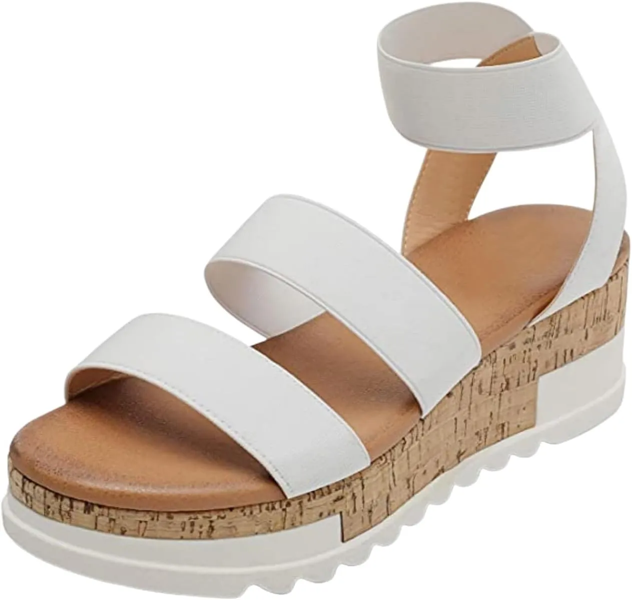 Women's Open Toe Elastic Ankle Strap Casual Platform Wedges Sandals Espadrilles Cork Flatform Slingback Summer Sandals Comfortable Slip On Lightweight Breathable Walking Work Beach Flat Sandal