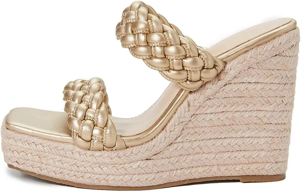 Women's Open Toe Espadrilles Wedge Sandals Slip On Braided Two Straps Platform High Heel Dress Sandal