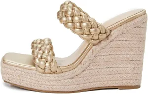 Women's Open Toe Espadrilles Wedge Sandals Slip On Braided Two Straps Platform High Heel Dress Sandal