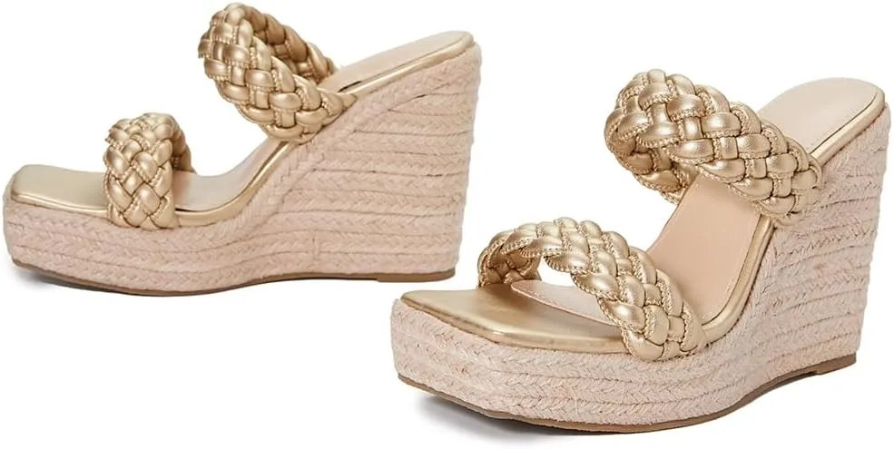 Women's Open Toe Espadrilles Wedge Sandals Slip On Braided Two Straps Platform High Heel Dress Sandal