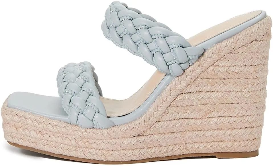 Women's Open Toe Espadrilles Wedge Sandals Slip On Braided Two Straps Platform High Heel Dress Sandal