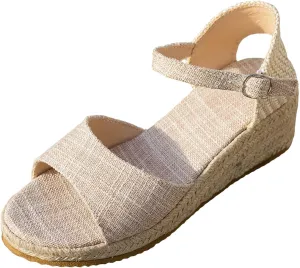 Women's Open Toe Platform Wedge Sandals Platform Wedge Sandals Lightweight Summer Strap Casual Rope Sole Bohemian