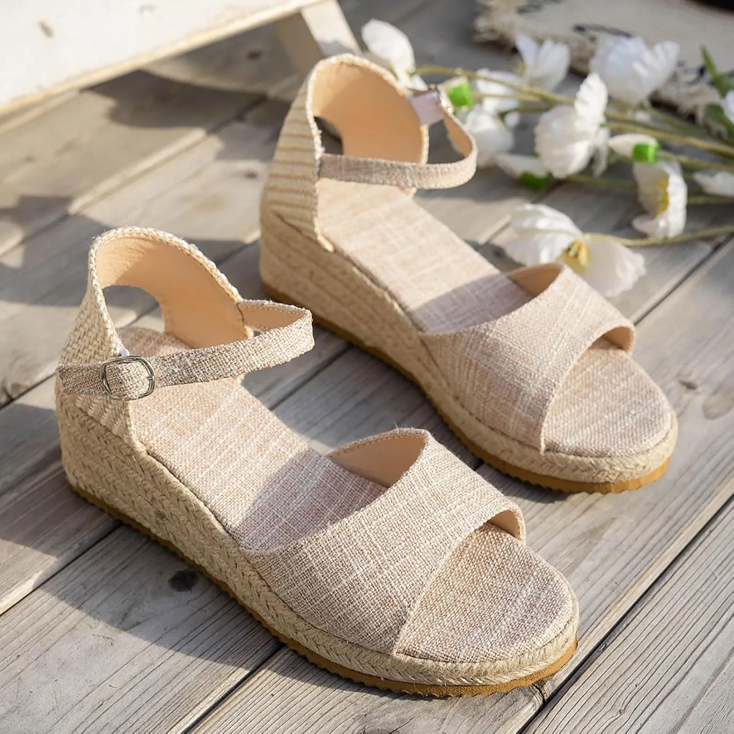 Women's Open Toe Platform Wedge Sandals Platform Wedge Sandals Lightweight Summer Strap Casual Rope Sole Bohemian