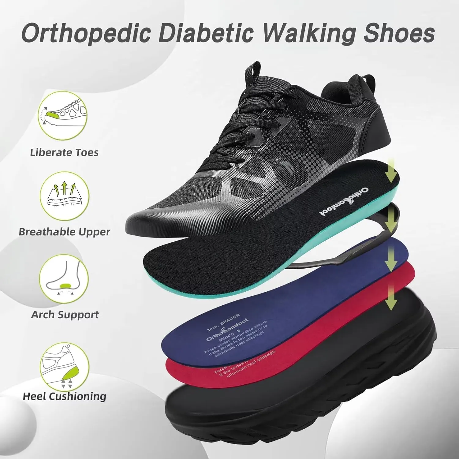 Women's Orthopedic Diabetic Wide Running Shoes: Comfortable Casual Arch Support Plantar Fasciitis Orthotic Sneakers, High Arch Swollen Work Tennis Sports Shoes for Foot and Heel Pain Relief