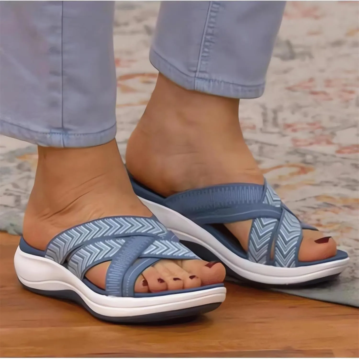 Womens Orthopedic Sandals Summer Arch Support Plantar Fasciitis Walking Sandal Outdoor Open Toe Soft Beach Shoes Breathable Comfort Open Toe Slip On Beach Flip Flops