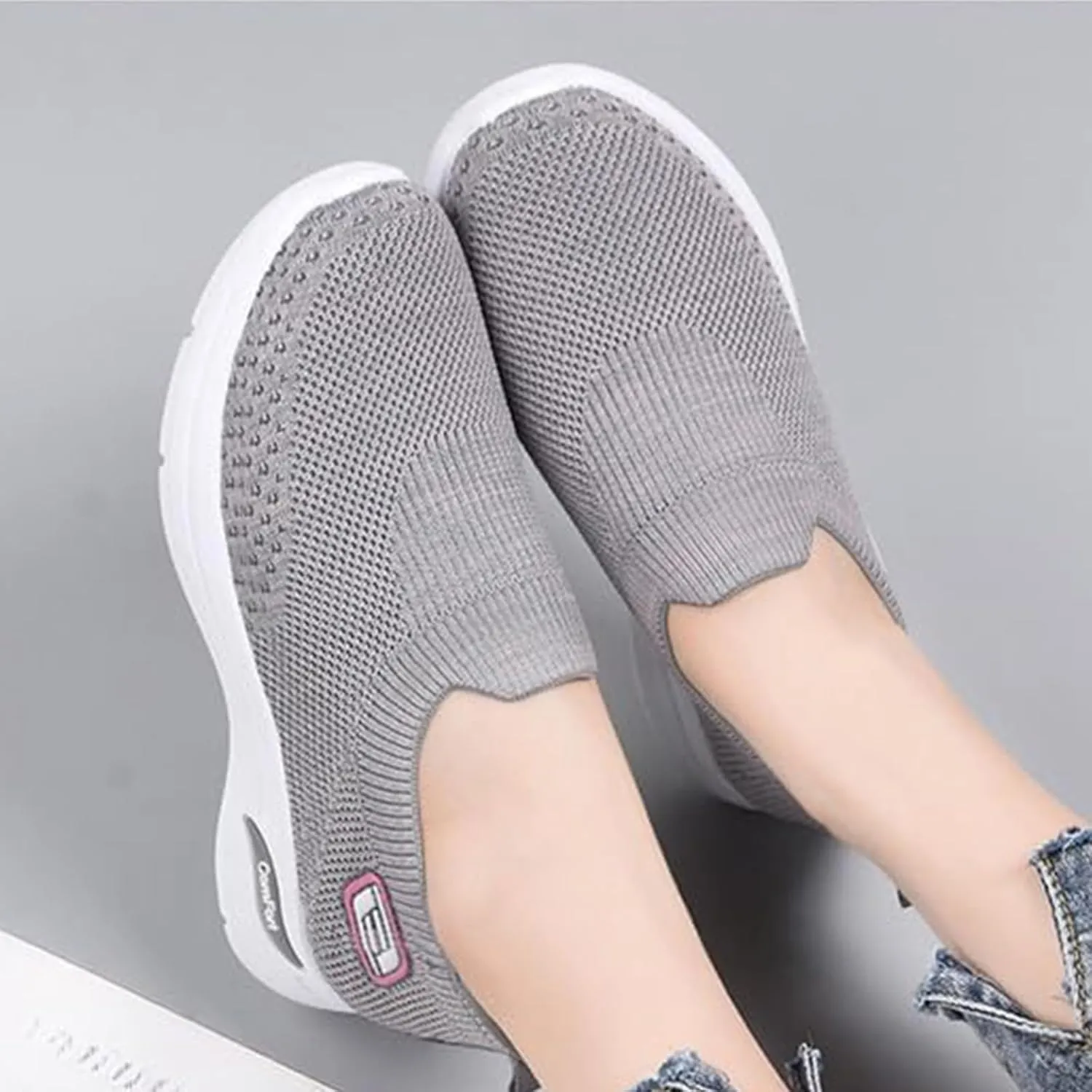 Womens Orthopedic Shoes Breathable Lightweight with Arch Support Sneakers Soft Knitted Slip-On Running Jogging Shoe Casual Comfortable Slip Ins Workout Tennis Shoes Mesh Trainers