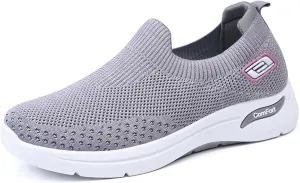 Womens Orthopedic Shoes Breathable Lightweight with Arch Support Sneakers Soft Knitted Slip-On Running Jogging Shoe Casual Comfortable Slip Ins Workout Tennis Shoes Mesh Trainers