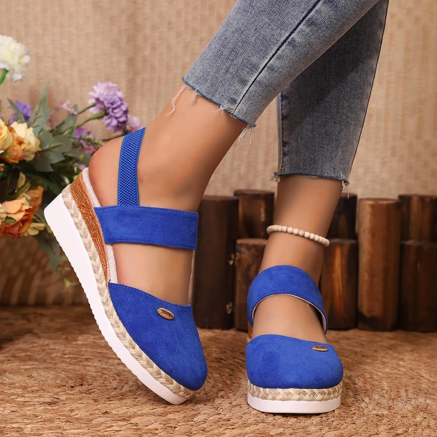 Women's Orthopedic Wedge Platform Sandals, Grey, Closed Toe, Ankle Strap, Comfortable, Casual