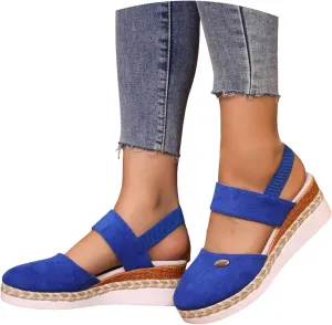 Women's Orthopedic Wedge Platform Sandals, Grey, Closed Toe, Ankle Strap, Comfortable, Casual