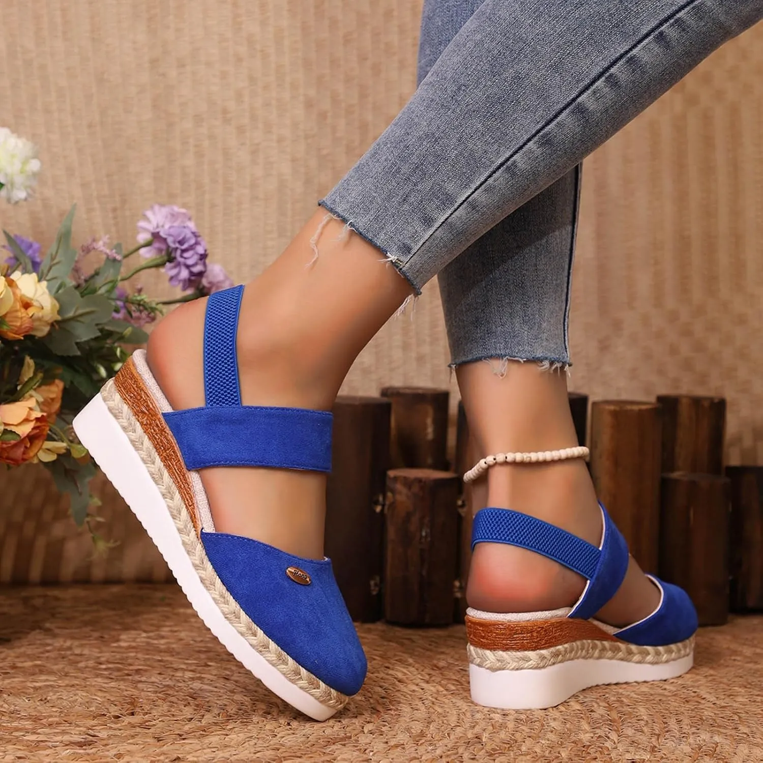 Women's Orthopedic Wedge Platform Sandals, Grey, Closed Toe, Ankle Strap, Comfortable, Casual