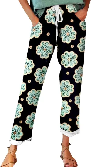 Women's Pants Linen Outfits Women Vintage Floral Print Casual Pants – Perfect for Spring Tailored Linen Pants for Women