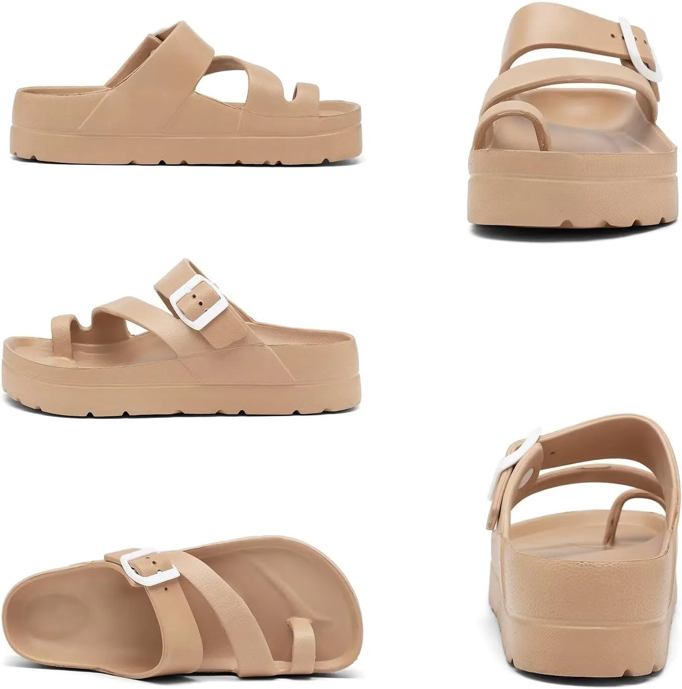Women's Platform Flip Flops with Arch Support, Eva Lightweight Chunky Slide Sandals for Women, Fashion Comfort Summer Beach Sandal with Adjustable Buckle, Sandalias De Plataforma Para Mujer