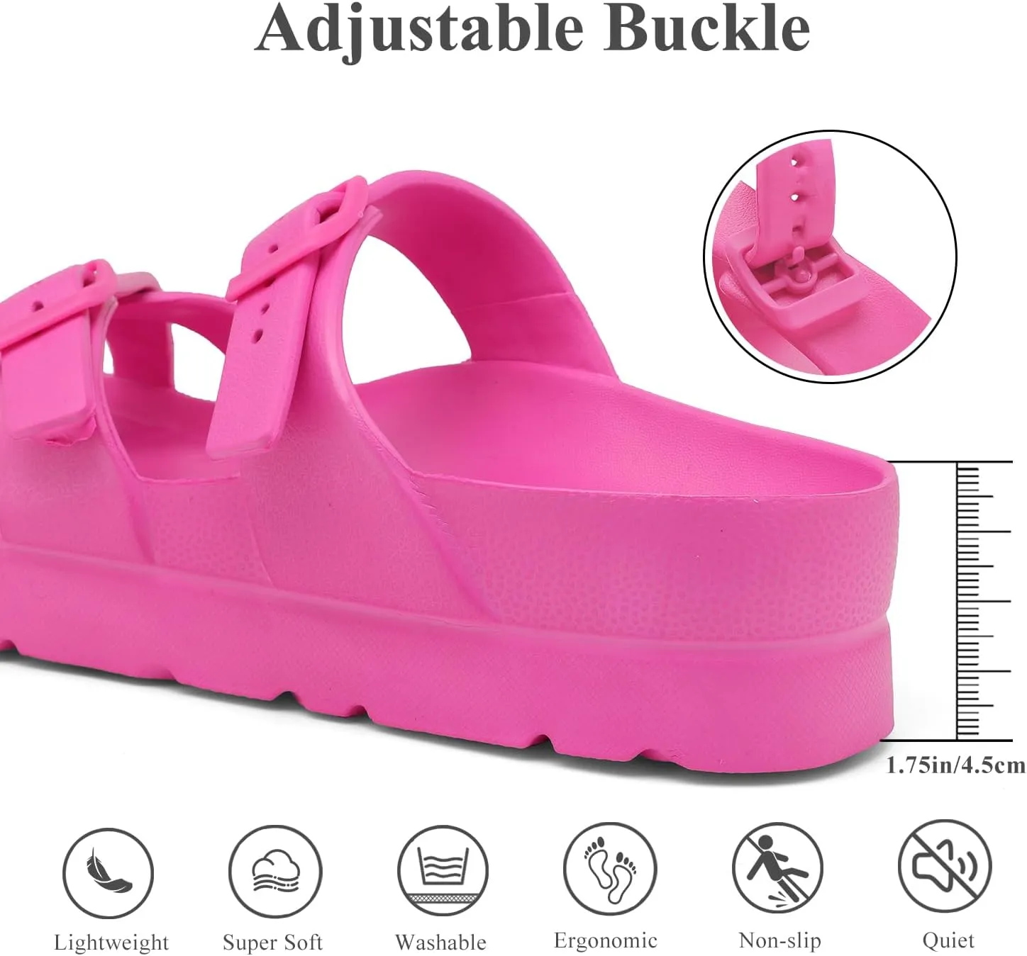 Women's Platform Flip Flops with Arch Support, Eva Lightweight Chunky Slide Sandals for Women, Fashion Comfort Summer Beach Sandal with Adjustable Buckle, Sandalias De Plataforma Para Mujer