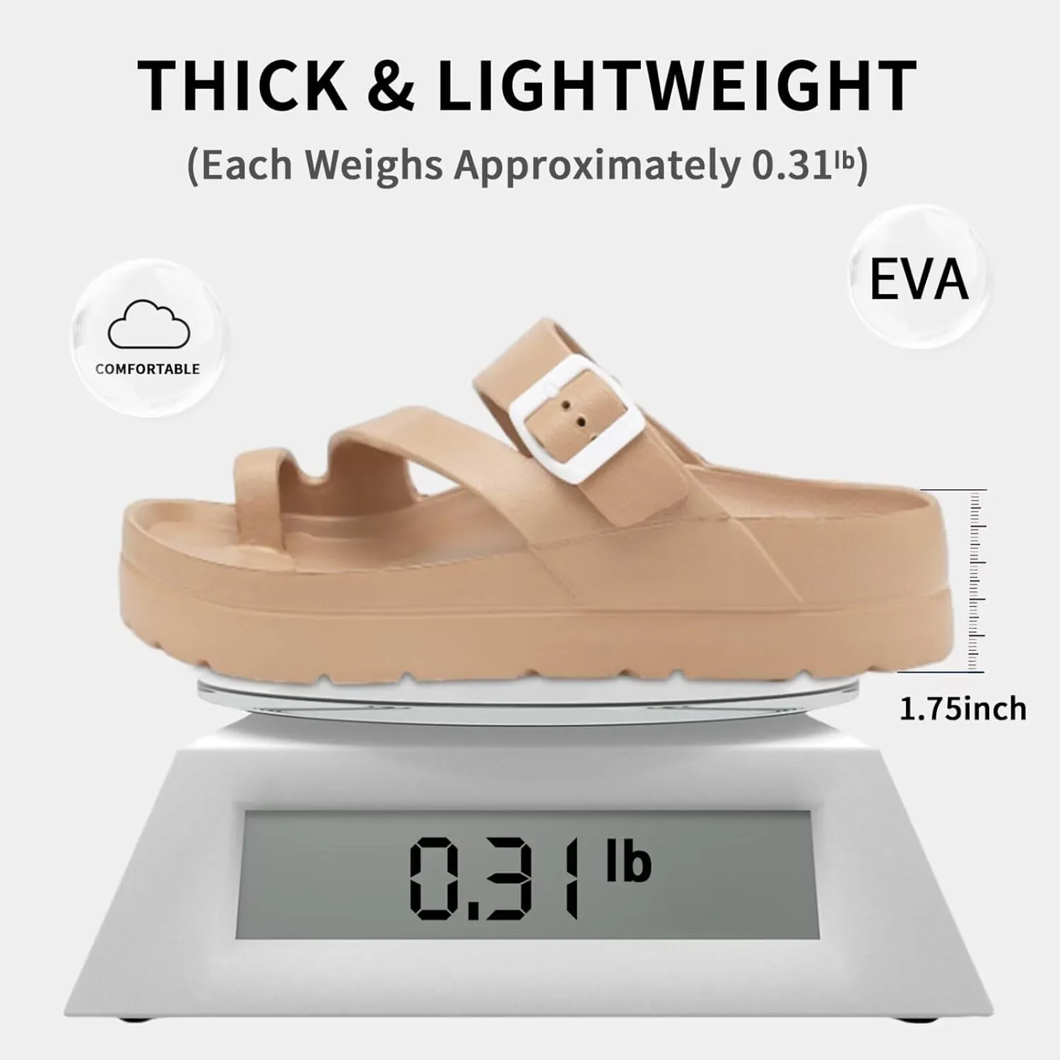 Women's Platform Flip Flops with Arch Support, Eva Lightweight Chunky Slide Sandals for Women, Fashion Comfort Summer Beach Sandal with Adjustable Buckle, Sandalias De Plataforma Para Mujer