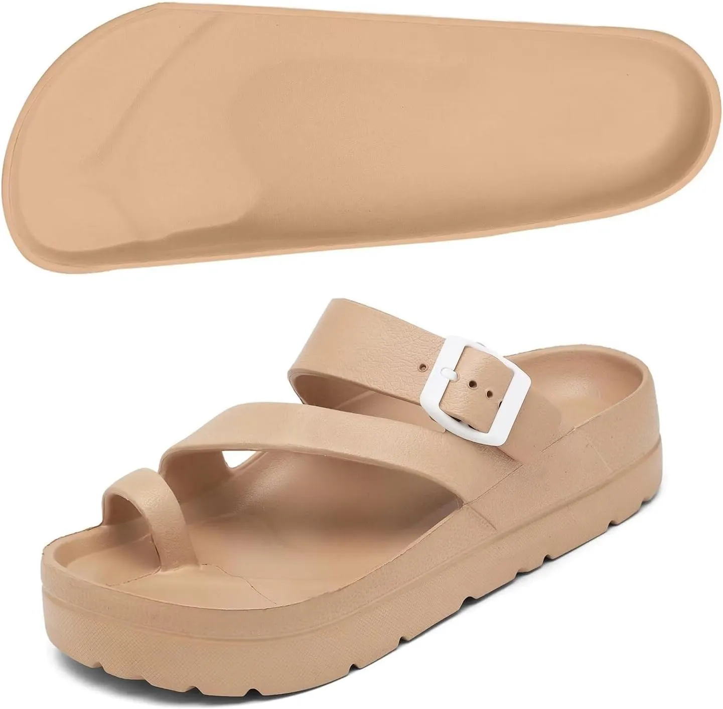 Women's Platform Flip Flops with Arch Support, Eva Lightweight Chunky Slide Sandals for Women, Fashion Comfort Summer Beach Sandal with Adjustable Buckle, Sandalias De Plataforma Para Mujer