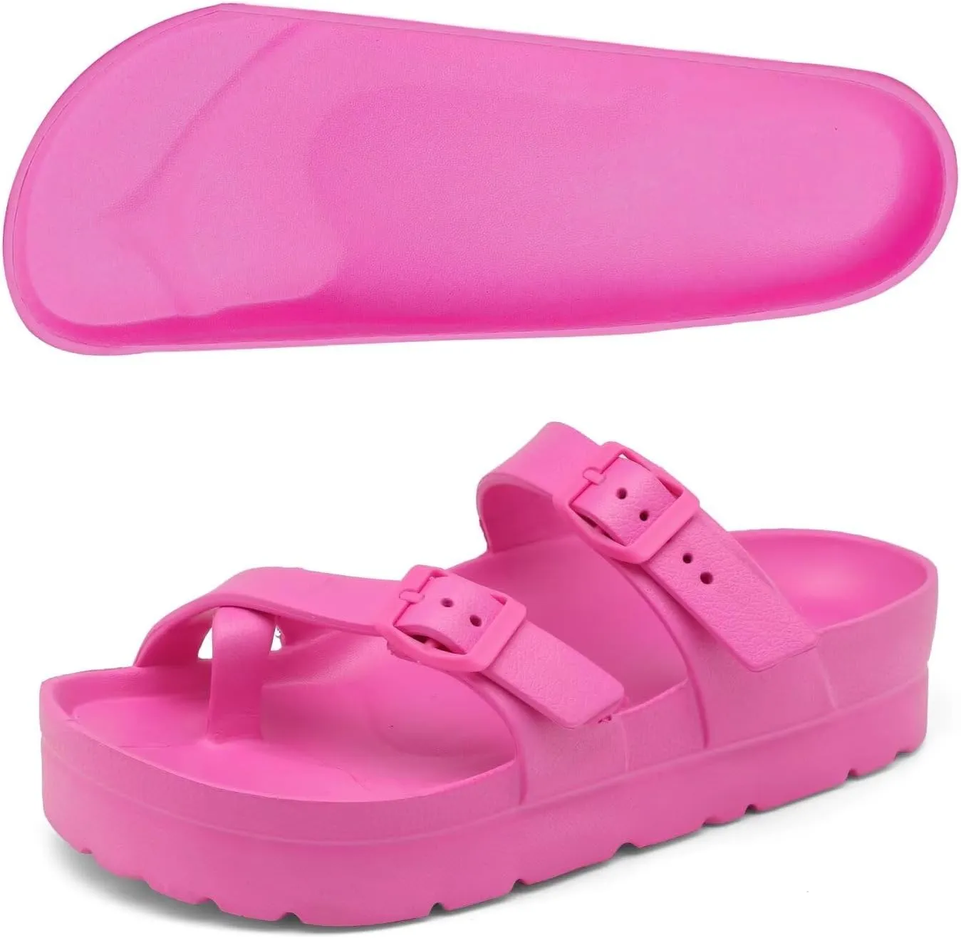 Women's Platform Flip Flops with Arch Support, Eva Lightweight Chunky Slide Sandals for Women, Fashion Comfort Summer Beach Sandal with Adjustable Buckle, Sandalias De Plataforma Para Mujer