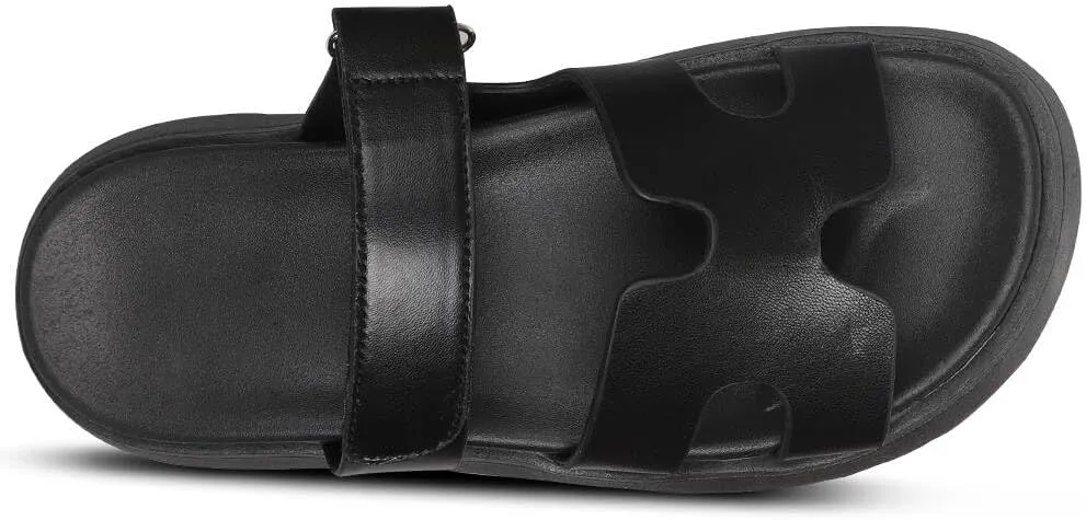 Womens Platform Sandals H Band Sandals for Women Slip On Sandals Leather Sandals for Women Velcro Adjustable