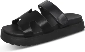 Womens Platform Sandals H Band Sandals for Women Slip On Sandals Leather Sandals for Women Velcro Adjustable