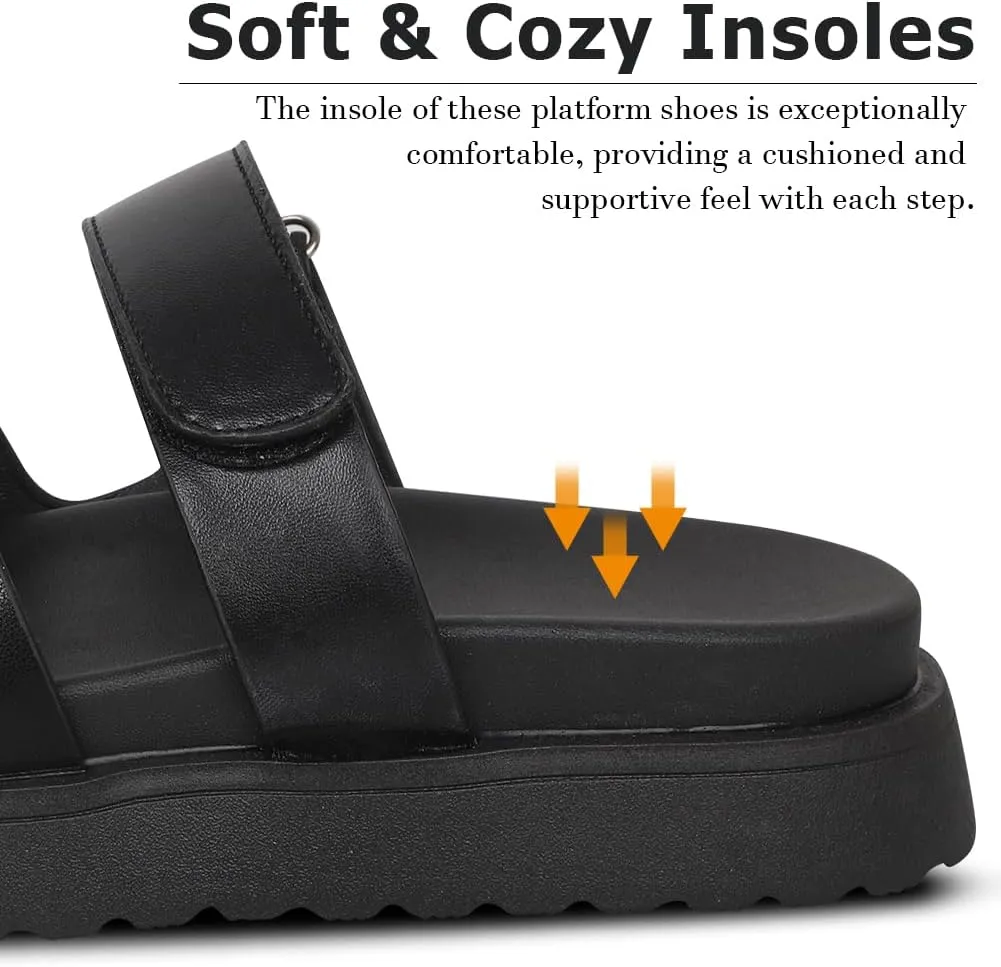Womens Platform Sandals H Band Sandals for Women Slip On Sandals Leather Sandals for Women Velcro Adjustable
