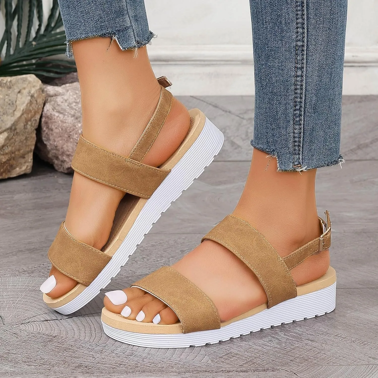 Womens Platform Sandals Non Slip & Lightweight Strap Wedge Sandals for Women 2025 Women's Ankle Strap Low Wedge Sandals