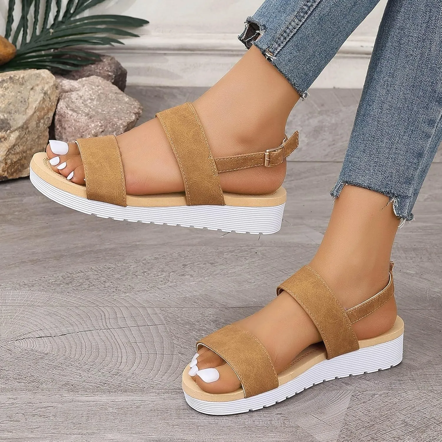 Womens Platform Sandals Non Slip & Lightweight Strap Wedge Sandals for Women 2025 Women's Ankle Strap Low Wedge Sandals