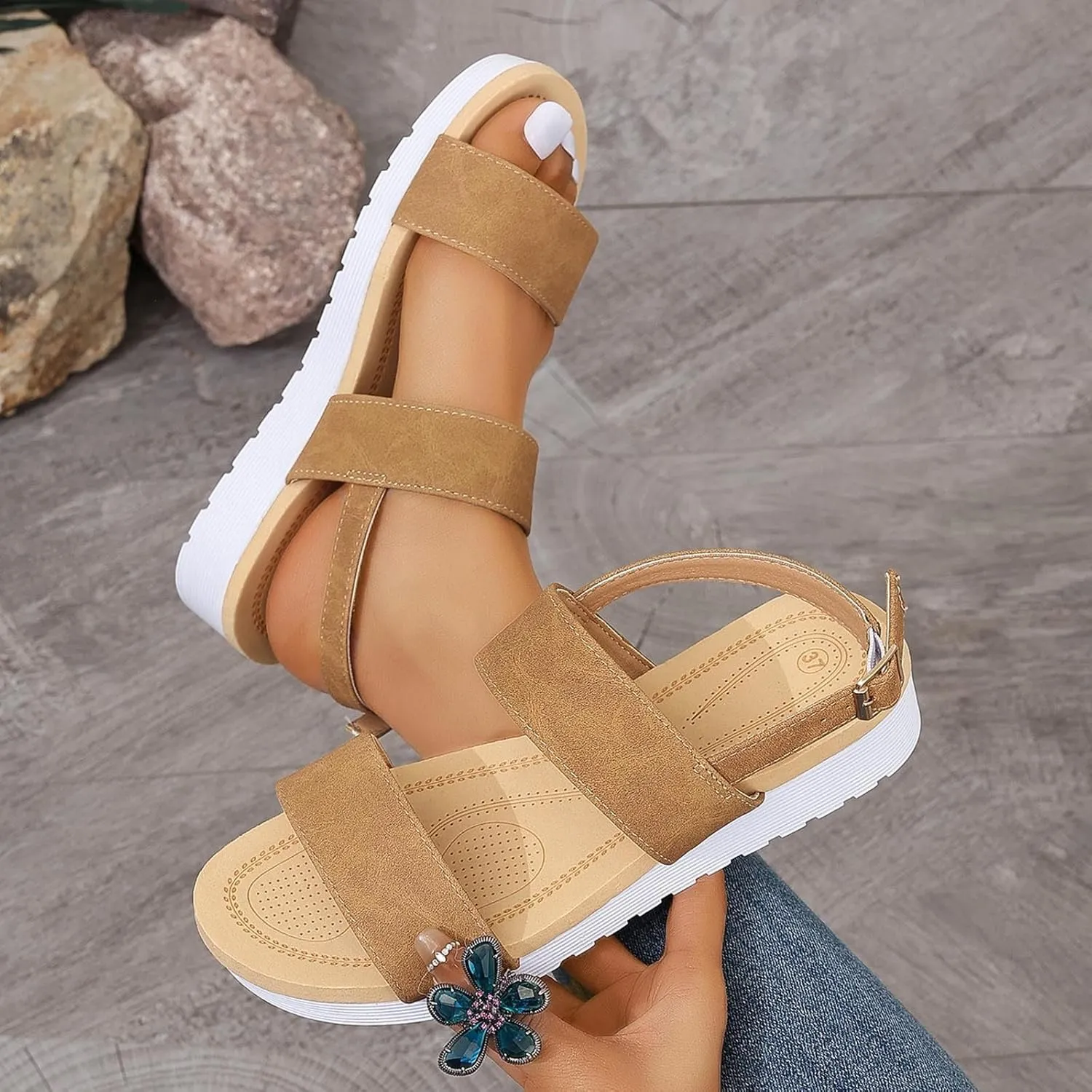 Womens Platform Sandals Non Slip & Lightweight Strap Wedge Sandals for Women 2025 Women's Ankle Strap Low Wedge Sandals