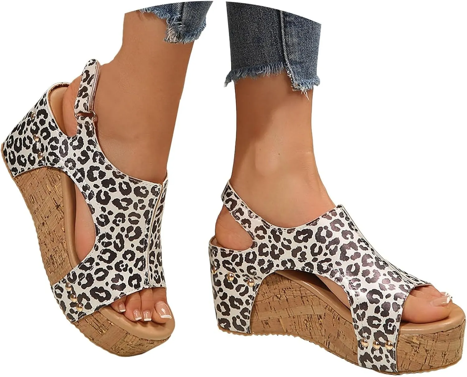 Women's Platform Wedge Ankle Strap Sandals Open Toe Thick Soled Heightening Fish Mouth Wedges Sandals Side Hollow Out Fashion Summer Casual Beach Sandal with Arch Support