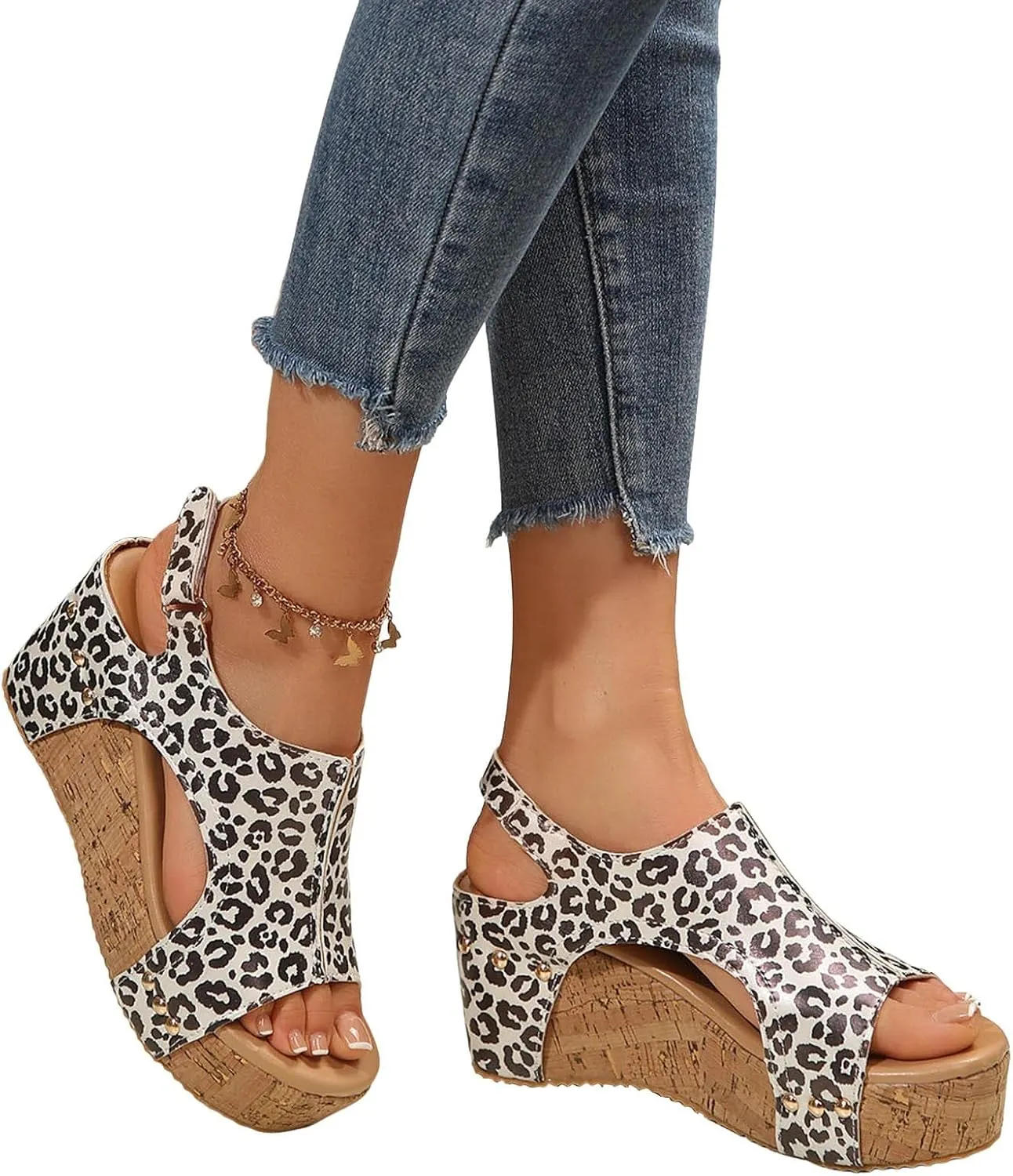 Women's Platform Wedge Ankle Strap Sandals Open Toe Thick Soled Heightening Fish Mouth Wedges Sandals Side Hollow Out Fashion Summer Casual Beach Sandal with Arch Support