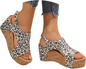 Women's Platform Wedge Ankle Strap Sandals Open Toe Thick Soled Heightening Fish Mouth Wedges Sandals Side Hollow Out Fashion Summer Casual Beach Sandal with Arch Support