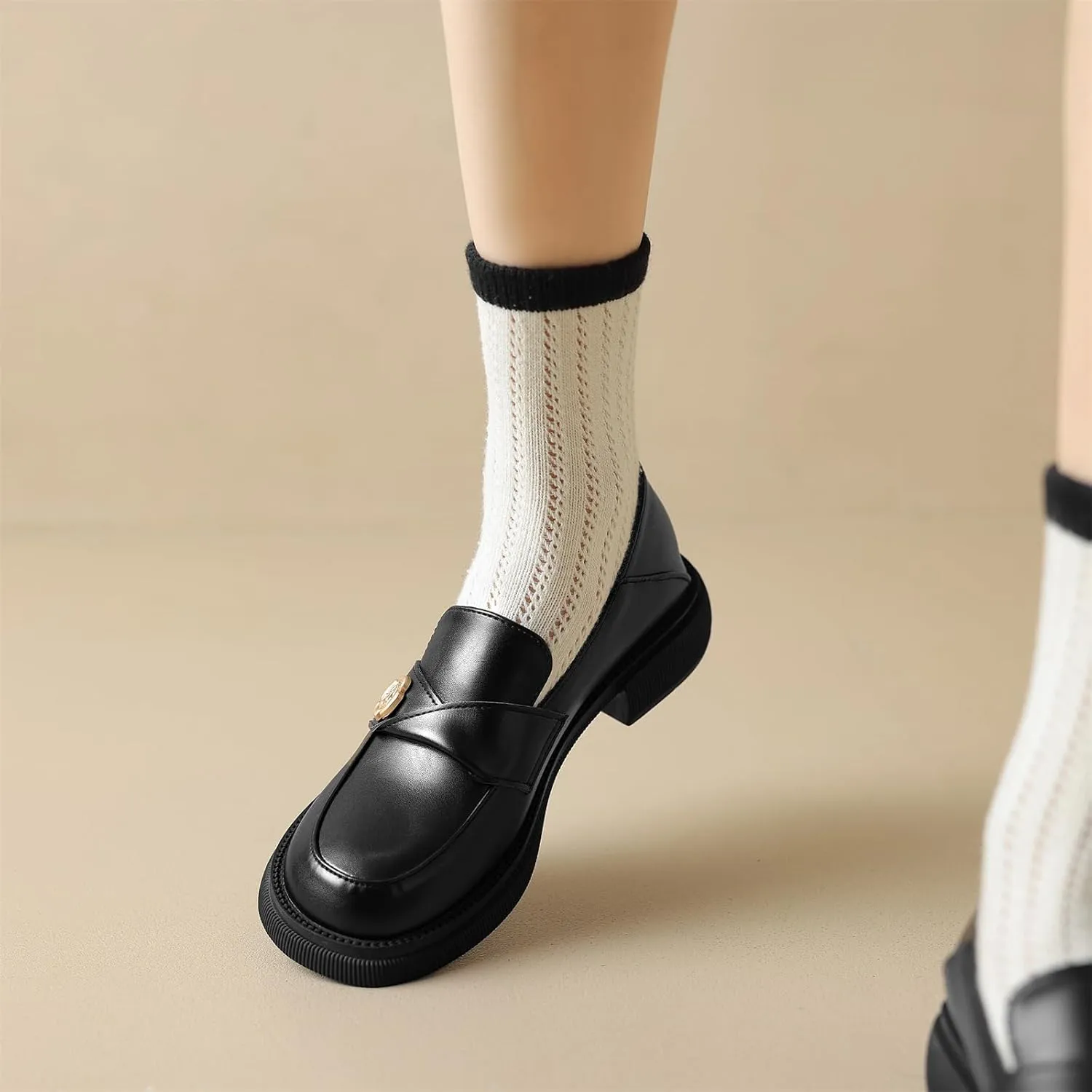 Women's Round Closed Loafers Pull-On Patent Or Matte Leather Metallic Flower Chunky Mid Heeled Dress Office Formal Student Work Casual Comfortable Fashion Business Daily Wear Shoes