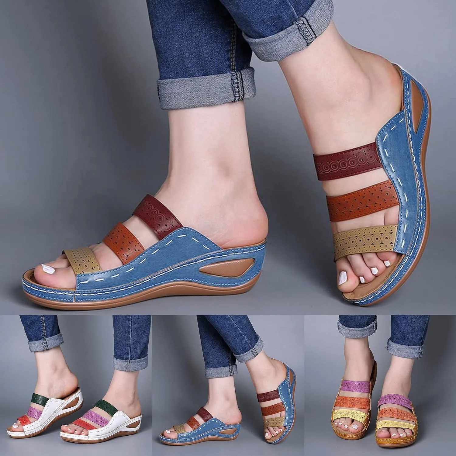 Womens Sandals Dressy, Womens Sandals Orthopedic Open Toe Sandals Retro Anti Slip Comfy Breathable Shoes