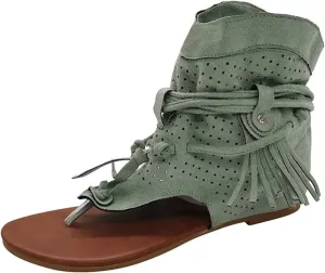 Women's Sandals Flat Flip Flops Casual Tassel Retro Bohemian Gladiator Fringe Dressy Clip Toe Sandals Summer Breathable Waterproof Mesh Slippers t-Strap Beach Parties Walking Sandal