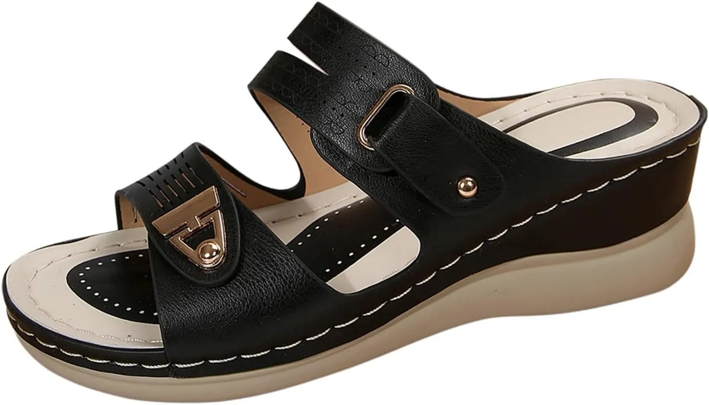 Womens Sandals Wedge Comfortable Orthopedic Wedge Slides Slippers Dressy Summer Walking Sandal Breathable Open Toe Sandals Slip On Indoor Outdoor