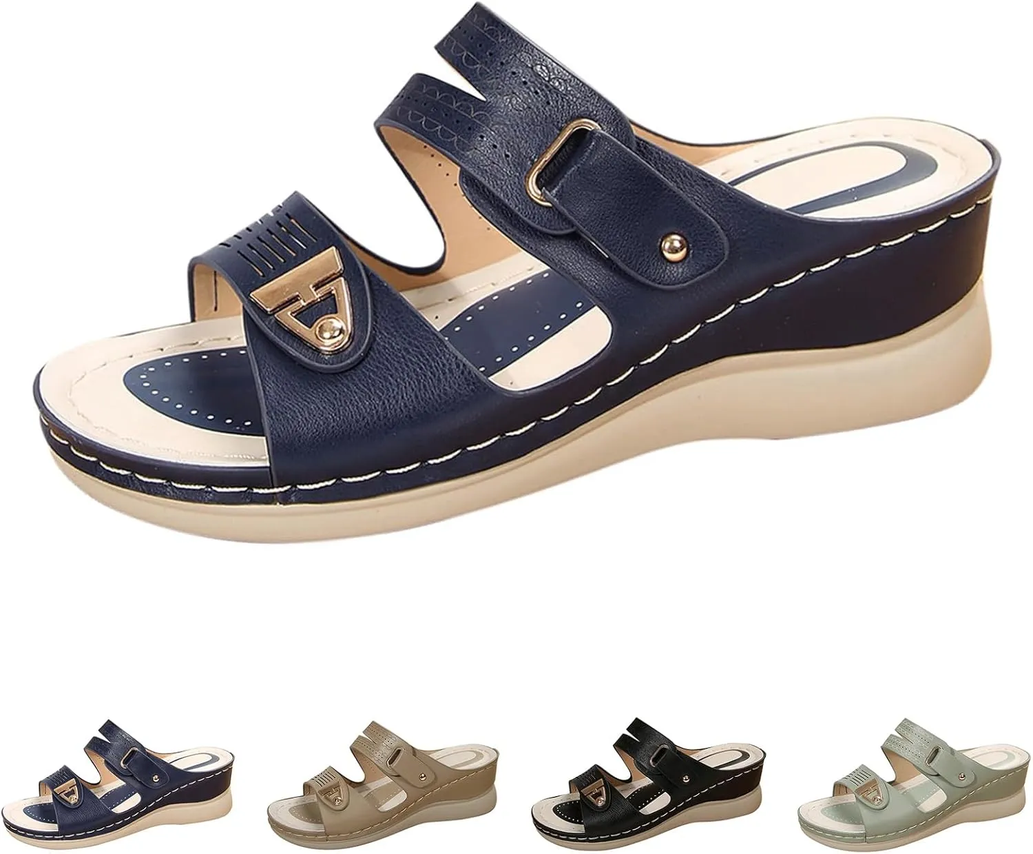 Womens Sandals Wedge Comfortable Orthopedic Wedge Slides Slippers Dressy Summer Walking Sandal Breathable Open Toe Sandals Slip On Indoor Outdoor