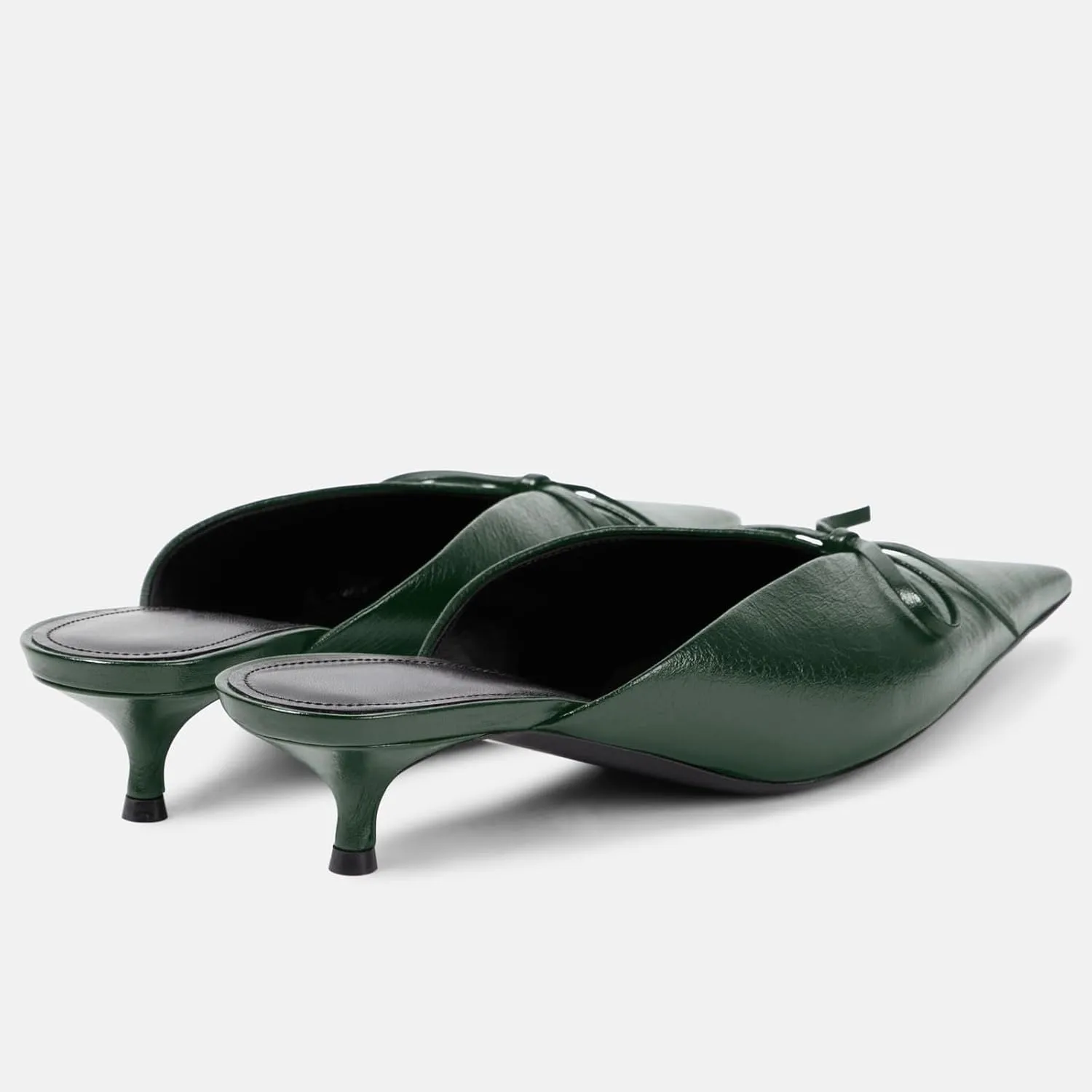 Women's Sexy Pointed Toe Mule Heels Cute Bows Slip On Kitten Heel Mules Comfort Low Heel Closed Toe Wedding Work Dressy Pumps for Women