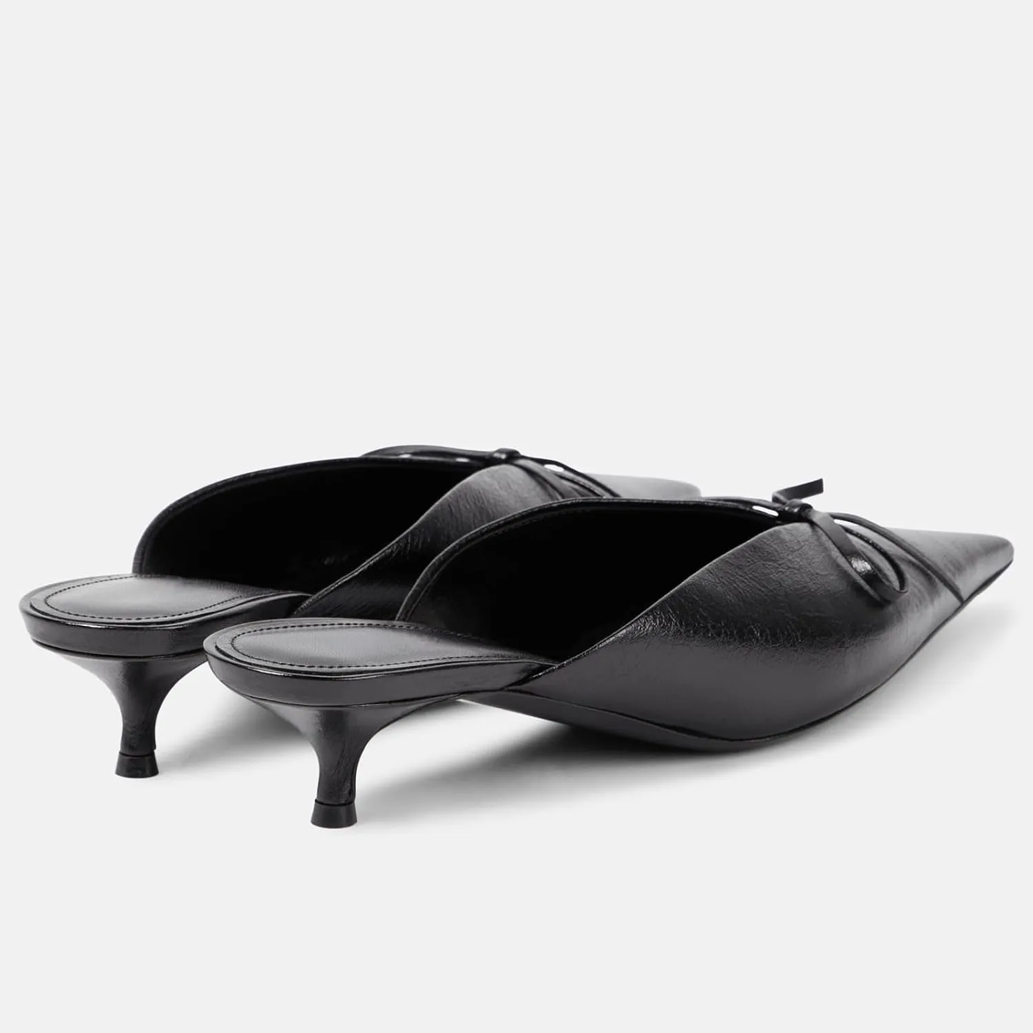Women's Sexy Pointed Toe Mule Heels Cute Bows Slip On Kitten Heel Mules Comfort Low Heel Closed Toe Wedding Work Dressy Pumps for Women
