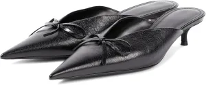 Women's Sexy Pointed Toe Mule Heels Cute Bows Slip On Kitten Heel Mules Comfort Low Heel Closed Toe Wedding Work Dressy Pumps for Women