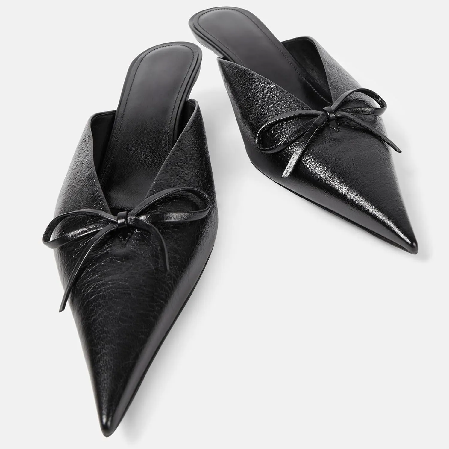 Women's Sexy Pointed Toe Mule Heels Cute Bows Slip On Kitten Heel Mules Comfort Low Heel Closed Toe Wedding Work Dressy Pumps for Women