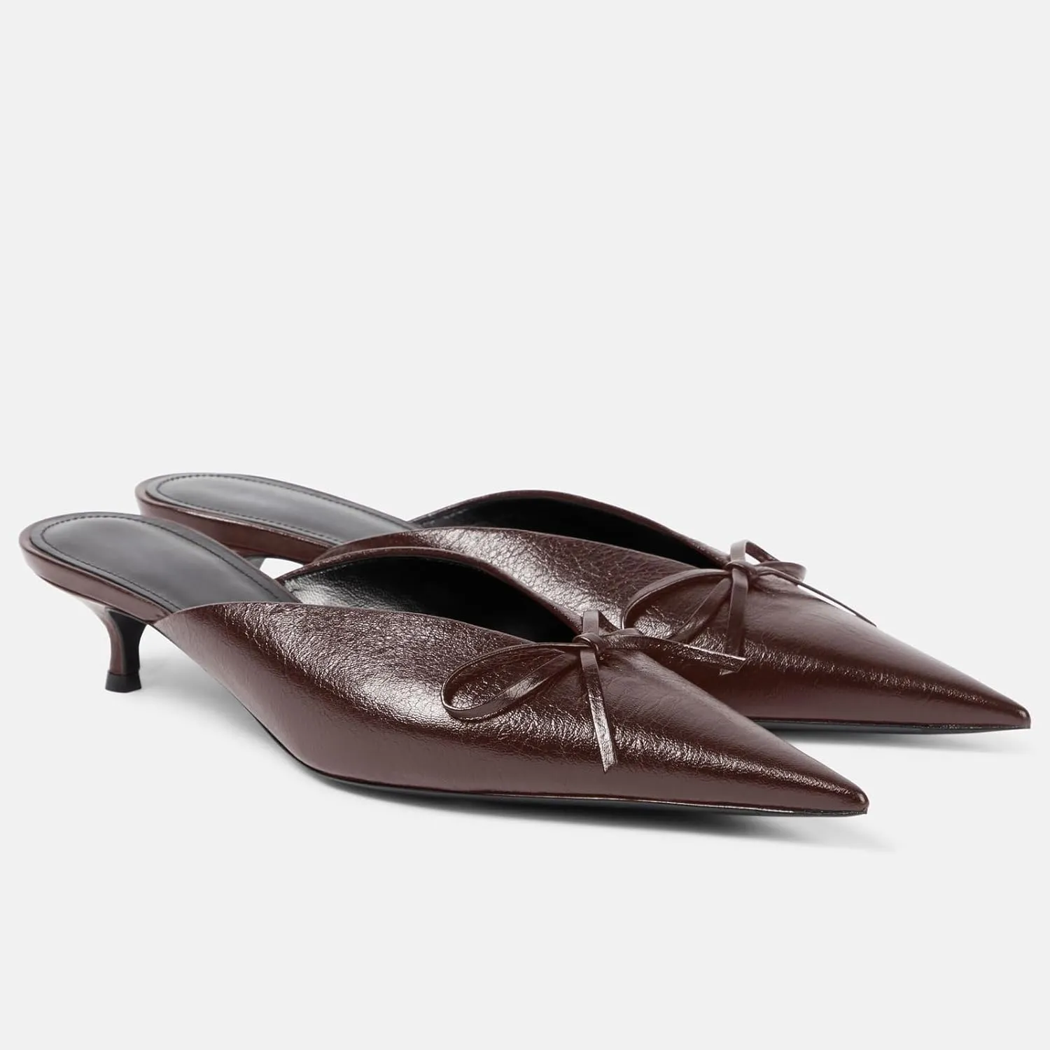 Women's Sexy Pointed Toe Mule Heels Cute Bows Slip On Kitten Heel Mules Comfort Low Heel Closed Toe Wedding Work Dressy Pumps for Women