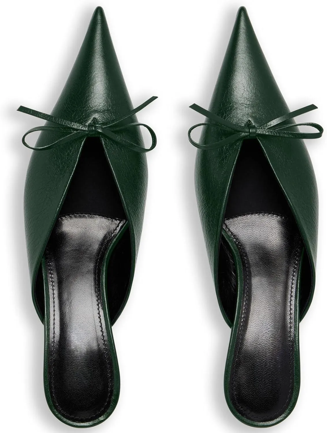 Women's Sexy Pointed Toe Mule Heels Cute Bows Slip On Kitten Heel Mules Comfort Low Heel Closed Toe Wedding Work Dressy Pumps for Women