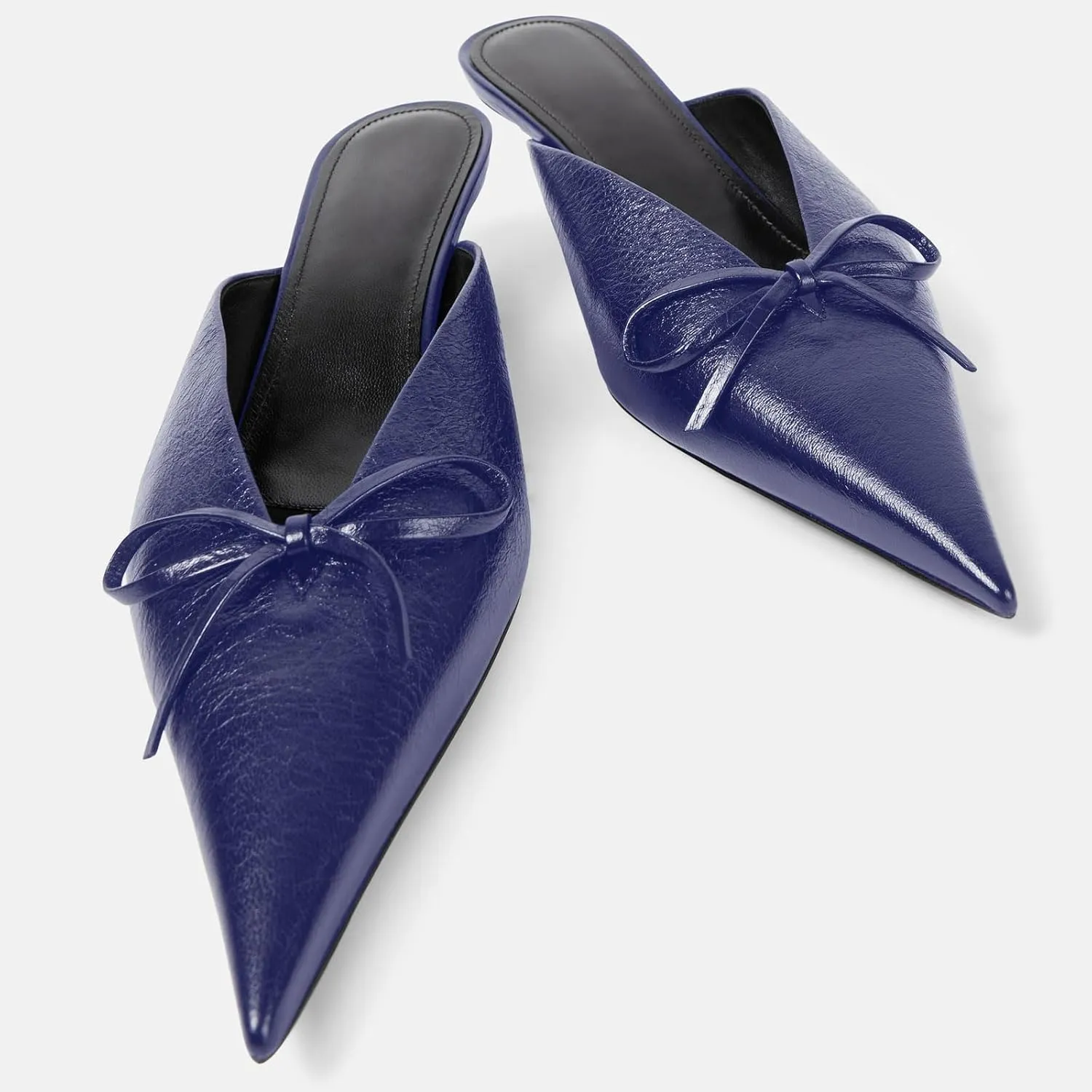 Women's Sexy Pointed Toe Mule Heels Cute Bows Slip On Kitten Heel Mules Comfort Low Heel Closed Toe Wedding Work Dressy Pumps for Women